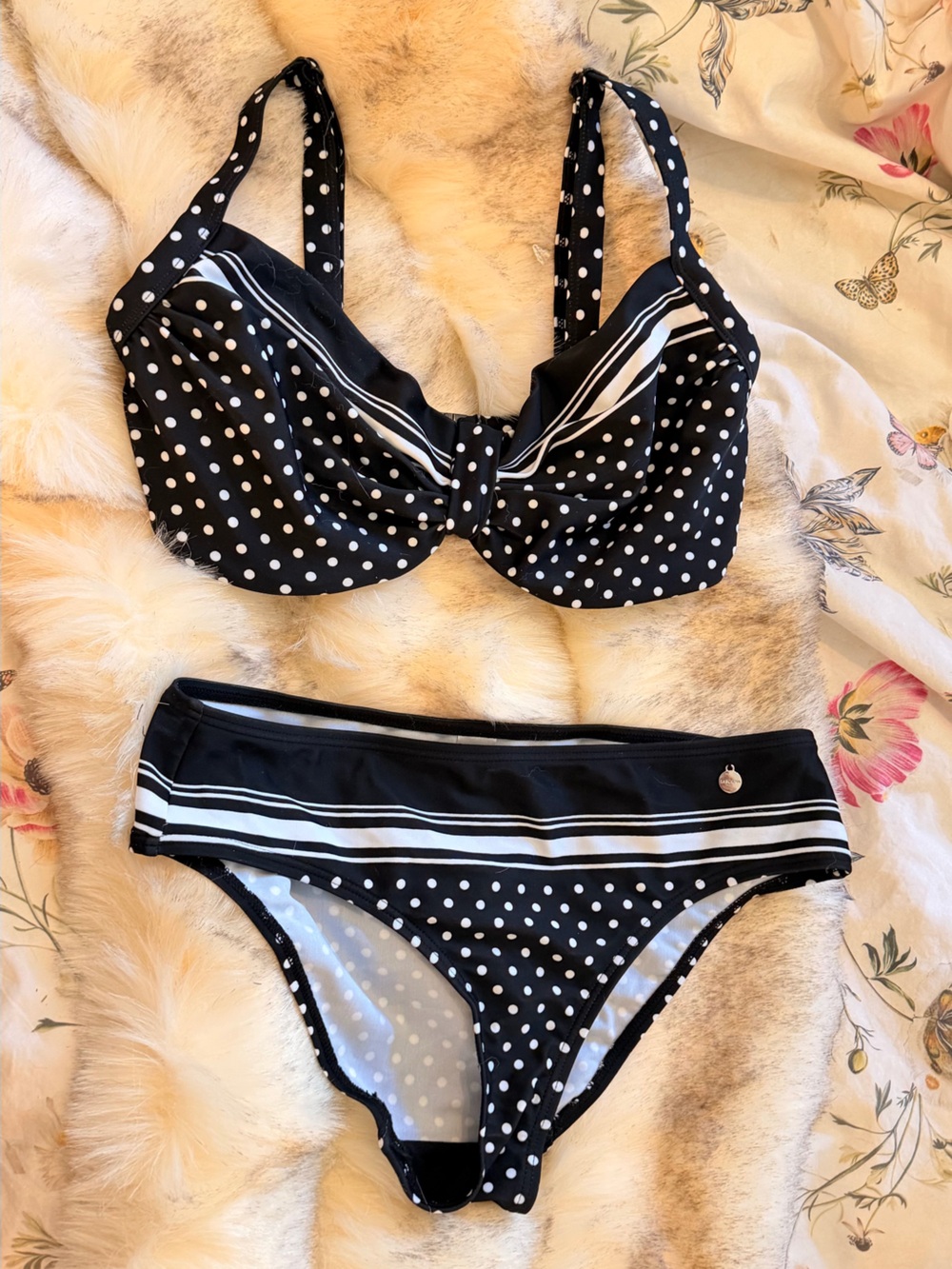 Lascana Polka Dot Underwire Bikini Set — Black & White - 32DD / M